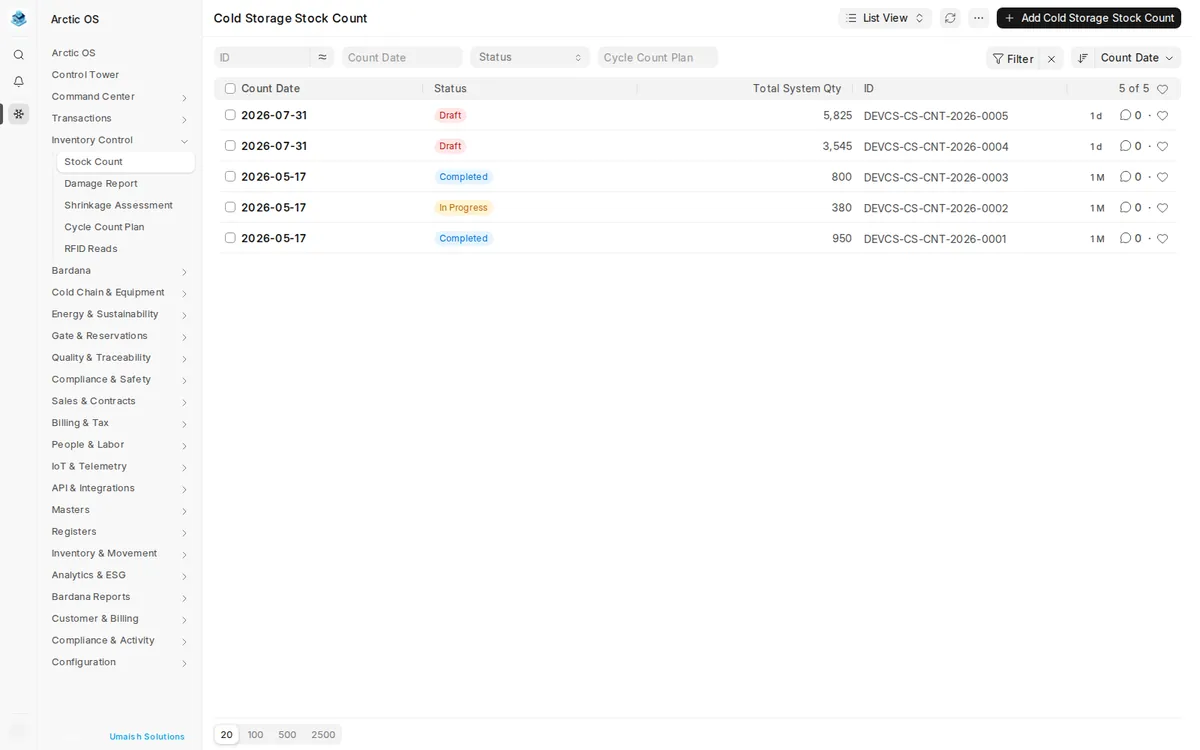 Arctic OS stock counts and reconciliation documents